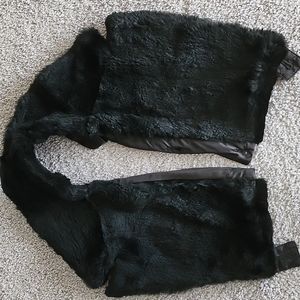 Rabbit fur blazer collar-black